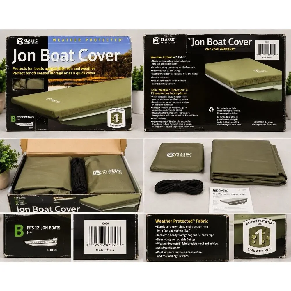Classic Accessories Jon Boat Cover 12 Ft Size B Weather Protected NIB